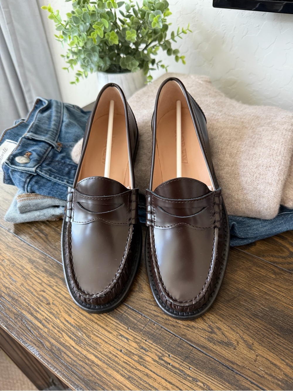 J.Crew Winona Spazzolato Leather Penny Loafers Cocoa Berry 6.5